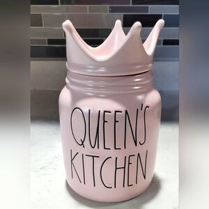 Rae Dunn QUEEN'S KITCHEN Matte Pink Canister With Crown Topper Lid